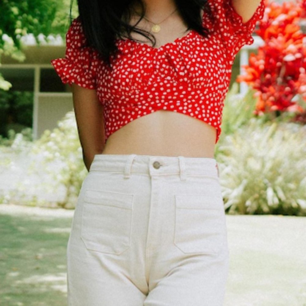little lie Red Floral Crop Top/Off The Shoulder Top S